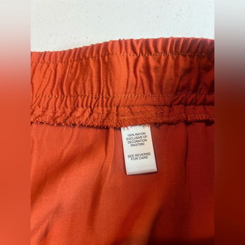 Bohemian Flowy Wide Leg Pants Rust Orange Women’s Size 26-28 Lace Hem pockets - Picture 9 of 12